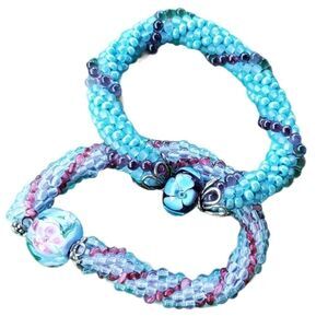 Set of 2 beautiful Beaded Kumihimo‎ Bracelets